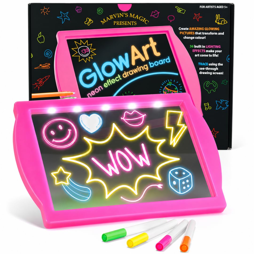 Marvin's Magic Glow Art LED Drawing Board - Pink Kids Doodle Board Age 5+