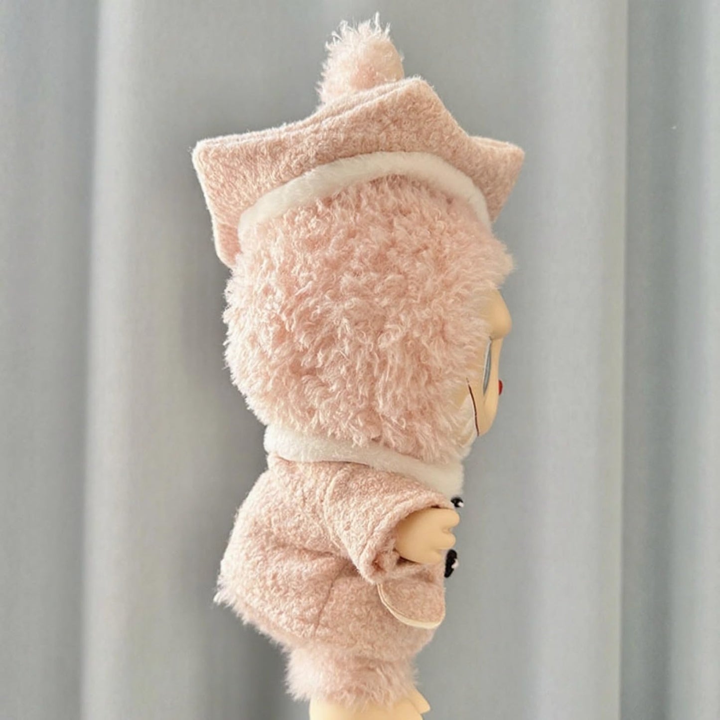 Compatible with Labubu - Fits 38cm Art Elegant Wool Blend Winter Outfit Set-Includes Fur-Trimmed Coat, 6-Panel Beret & Lace-Up Boots (Blush Pink)
