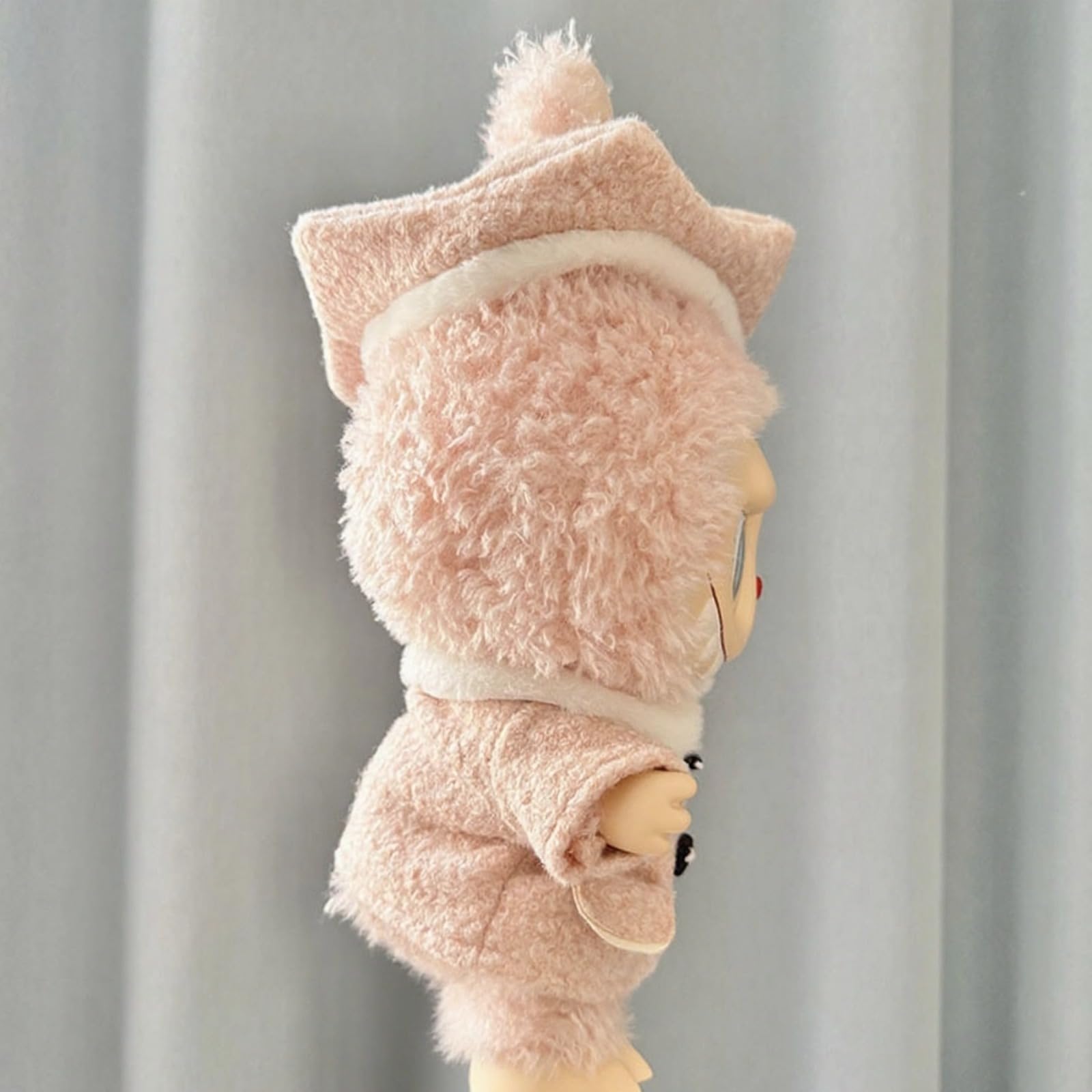 Compatible with Labubu - Fits 38cm Art Elegant Wool Blend Winter Outfit Set-Includes Fur-Trimmed Coat, 6-Panel Beret & Lace-Up Boots (Blush Pink)