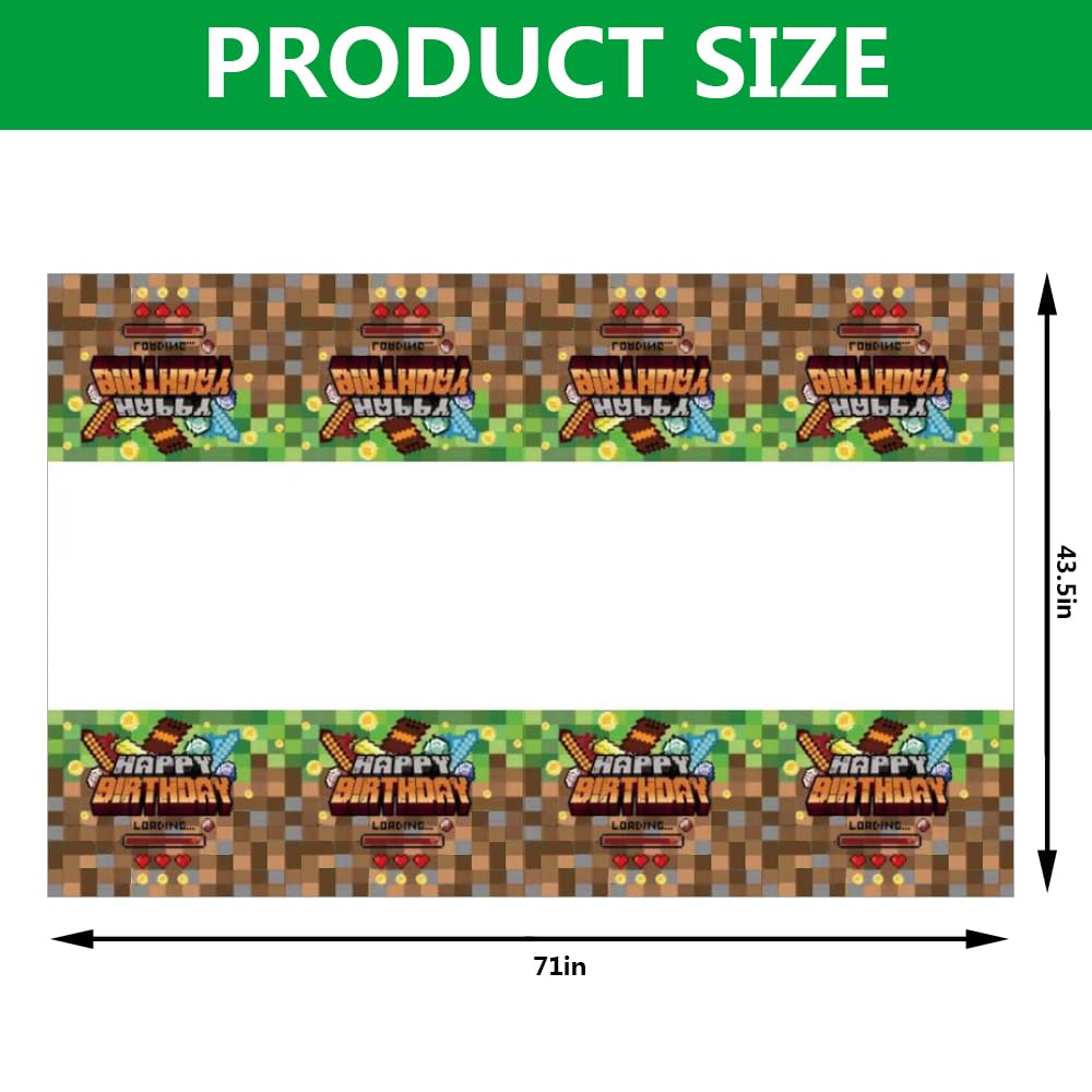 OLAPSATD Sandbox Game Theme Tablecloth, 3 Pcs Plastic Disposable Pixel Video Game Tablecovers Supplies Rectangle Sandbox Miner Decorations