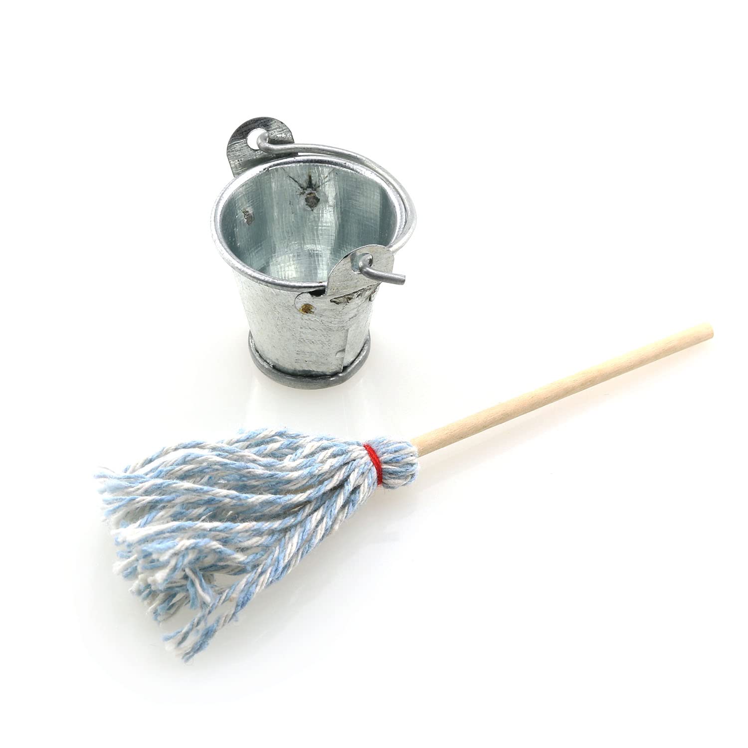 Mini Cleaning SetFloor Mop with Galvanized Bucket TAODAN 1Set Miniature 1:12 Scale Fairy Garden Furniture Retro Vintage Mop with Bucket Dollhouse