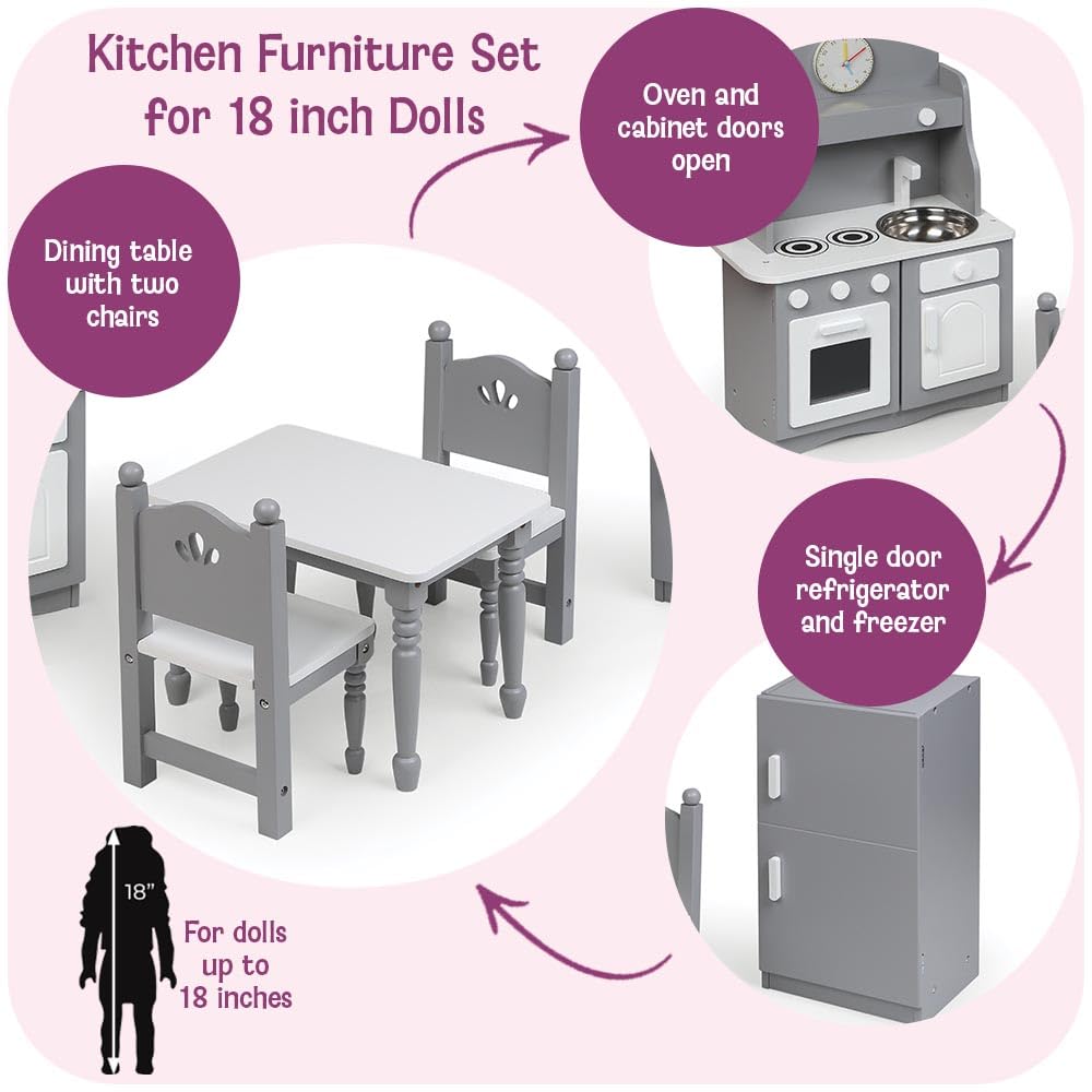 Badger Basket Doll Kitchen Furniture Set for 18-Inch Dolls - Complete Play Kitchen - Ideal for Creative & Imaginative Play
