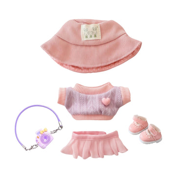 17cm Doll Clothes Set (No Doll), 5 Pieces Skirt Outfit Set for 6.7inch Dolls Dress Suit, Fashion Kawaii Dress Up Hat Overskirt Shoes Accessories