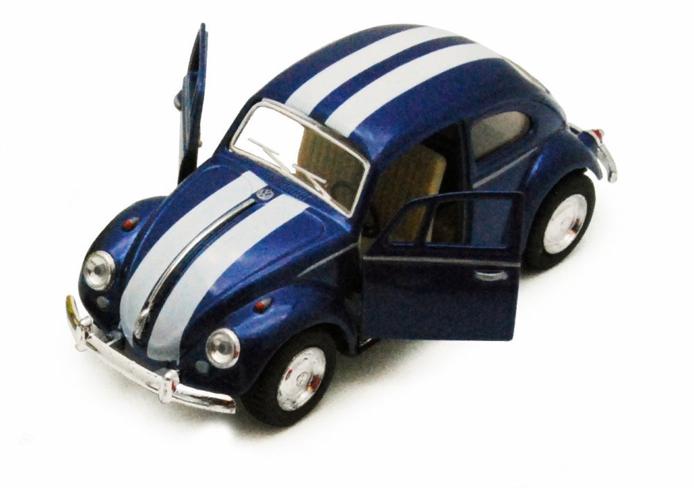 KiNSMART - 1967 Volkswagen Classic Beetle 5 Inch 1:32 Scale Die Cast Metal Model Toy Set Of 4 w/ Racing Strips