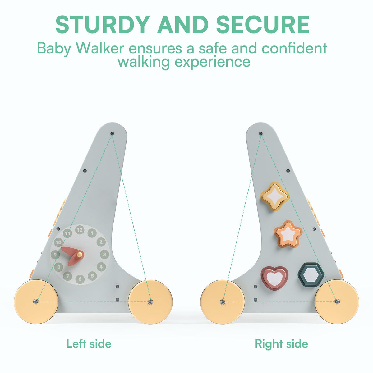 ROBOTIME Wooden Baby Walker, Wooden Push Walker with Wheels, Montessori Push Toys for Babies Learning to Walk, Baby Walkers Activity Center for Boys