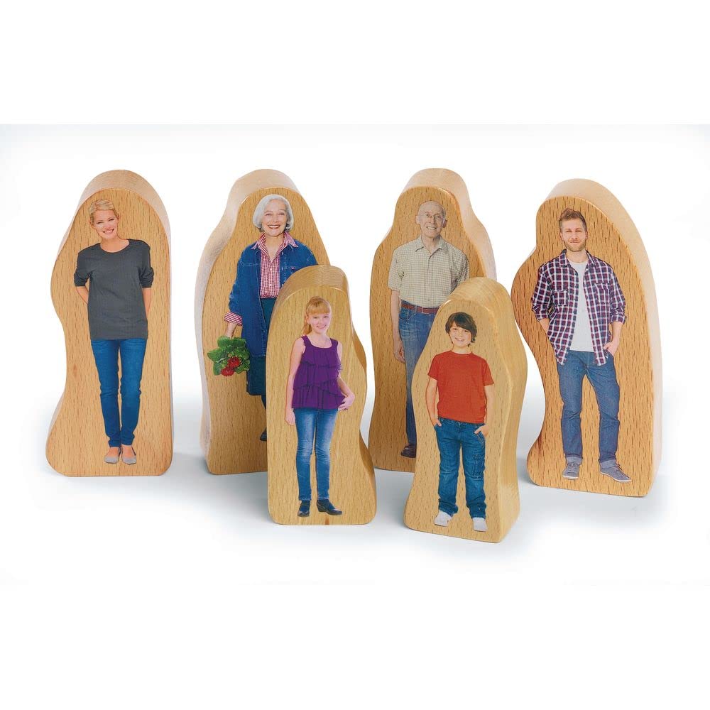 Excellerations Photo-Realistic Multicultural Wooden Block Play Families, Set of 28, Preschool Educational Toys, Toy People, Social Emotional Learning