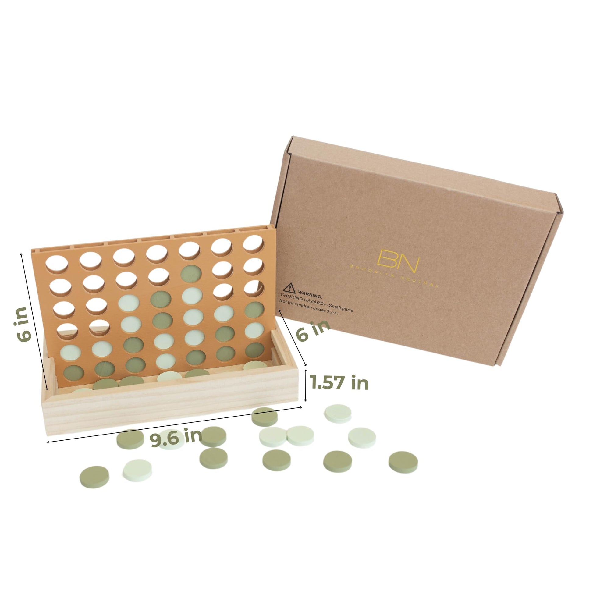 Neutral Wooden Four in a Row Game, Aesthetic Two Player Montessori Travel Board Game for Kids and Adults, Perfect Coffee Table Decor and Housewarming