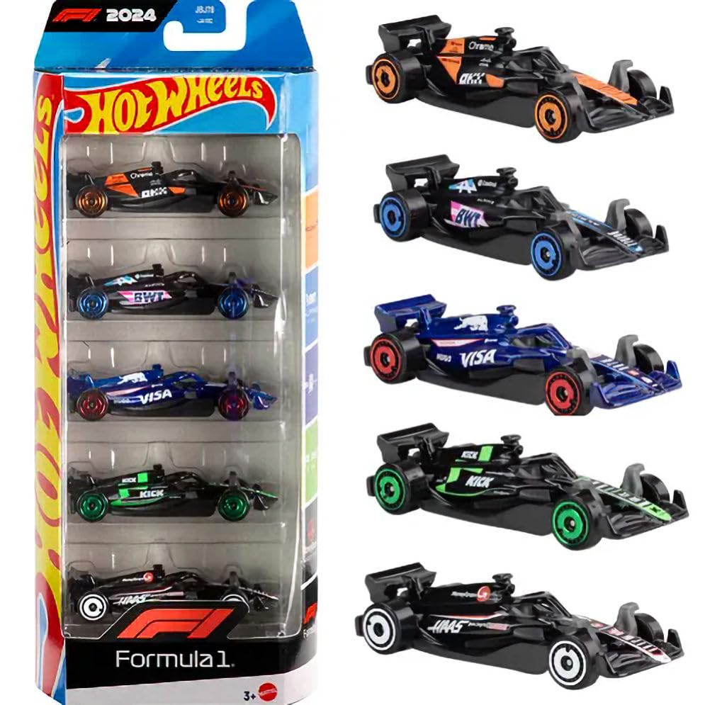 Hot Wheels Formula 1 Die-Cast Cars, Bundle of F1 2024 & 2025 Teams 5 Packs and Scuderia Ferrari HP Short Card, Ages 3+
