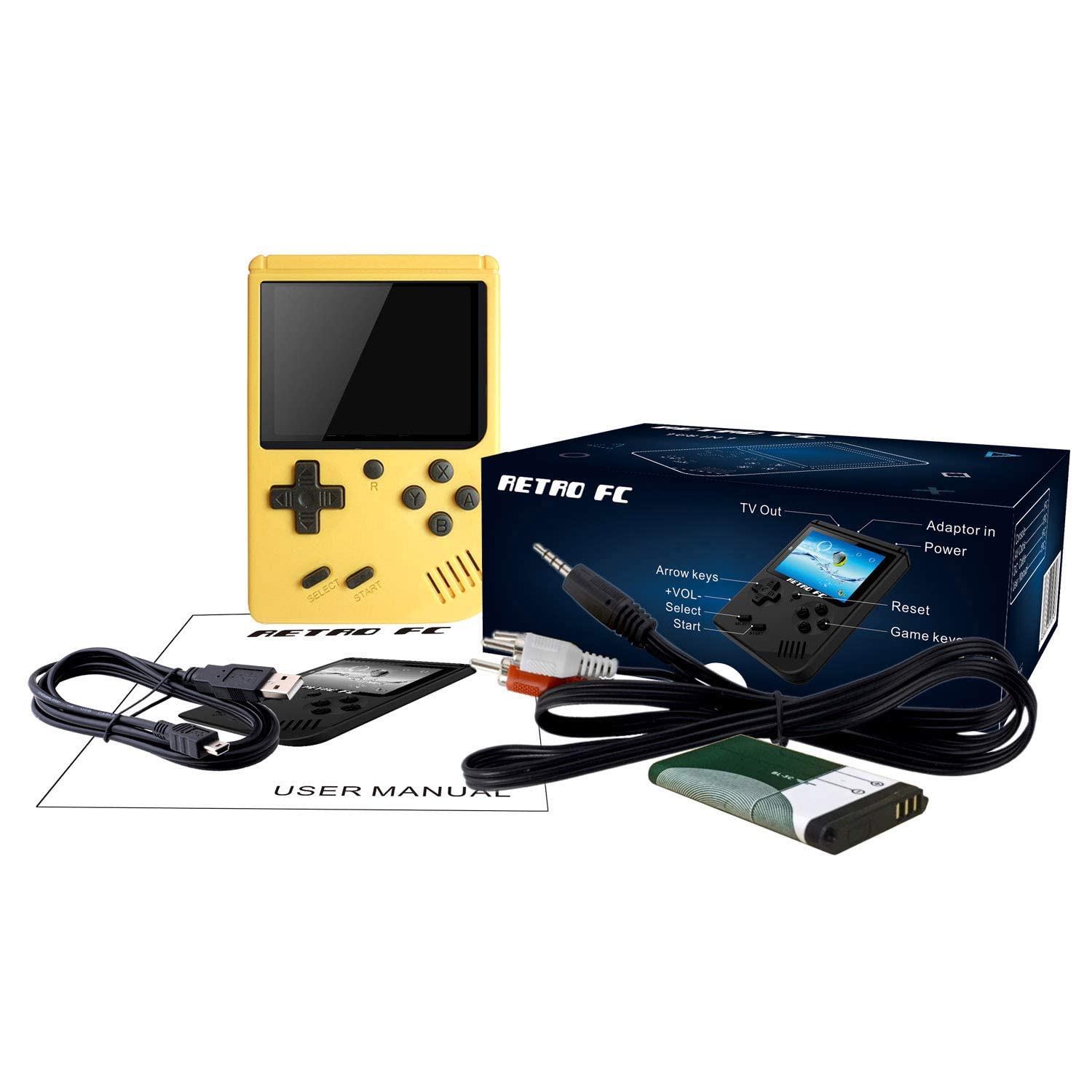 JAFATOY Retro Handheld Games Console for Kids/Adults, 168 Classic 8 Bit Games 3 inch Screen Video Games with AV Cable Play on TV (Yellow)