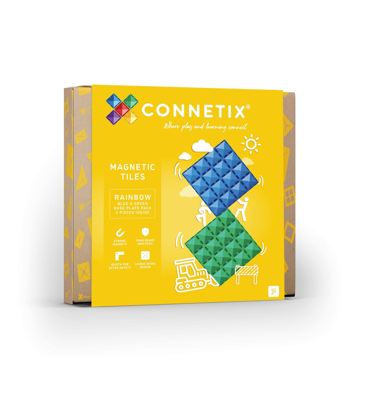 CONNETIX Magnetic Tiles Rainbow Blue & Green Base Plate Pack, 2 Pieces
