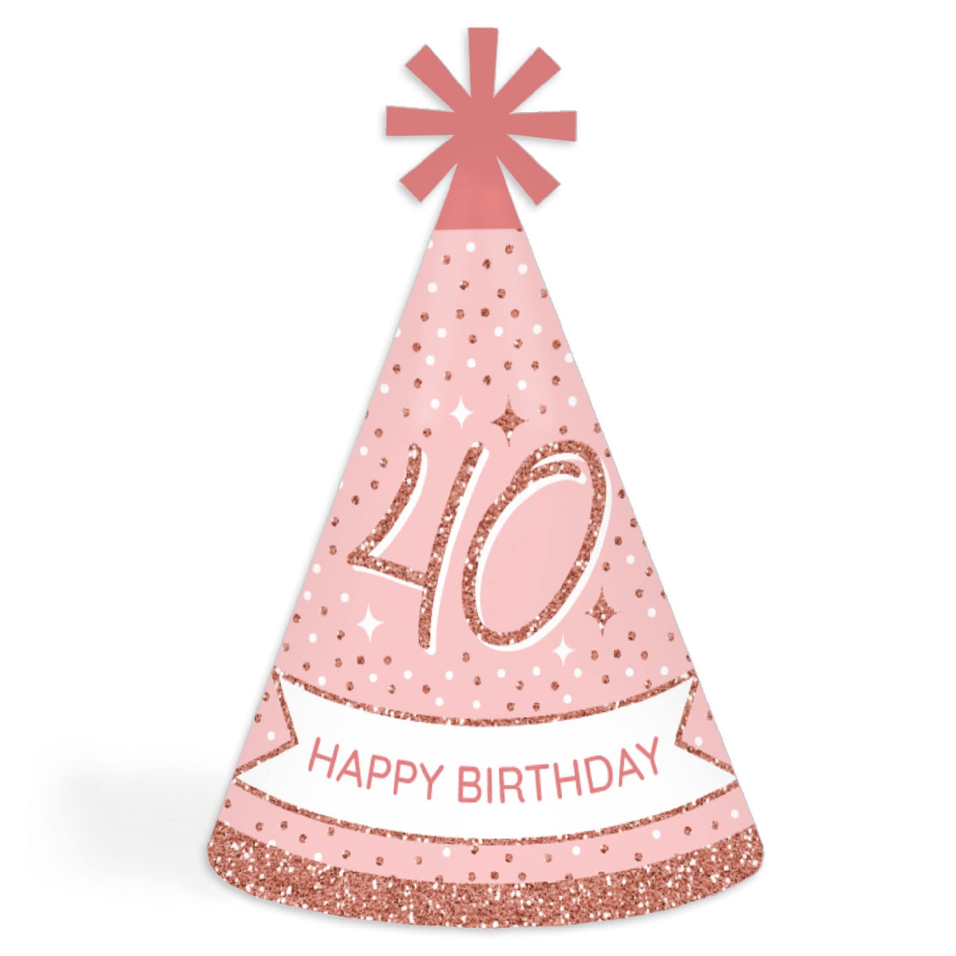 Big Dot of Happiness 40th Pink Rose Gold Birthday - Cone Happy Birthday Party Hats for Kids and Adults - Set of 8 (Standard Size)