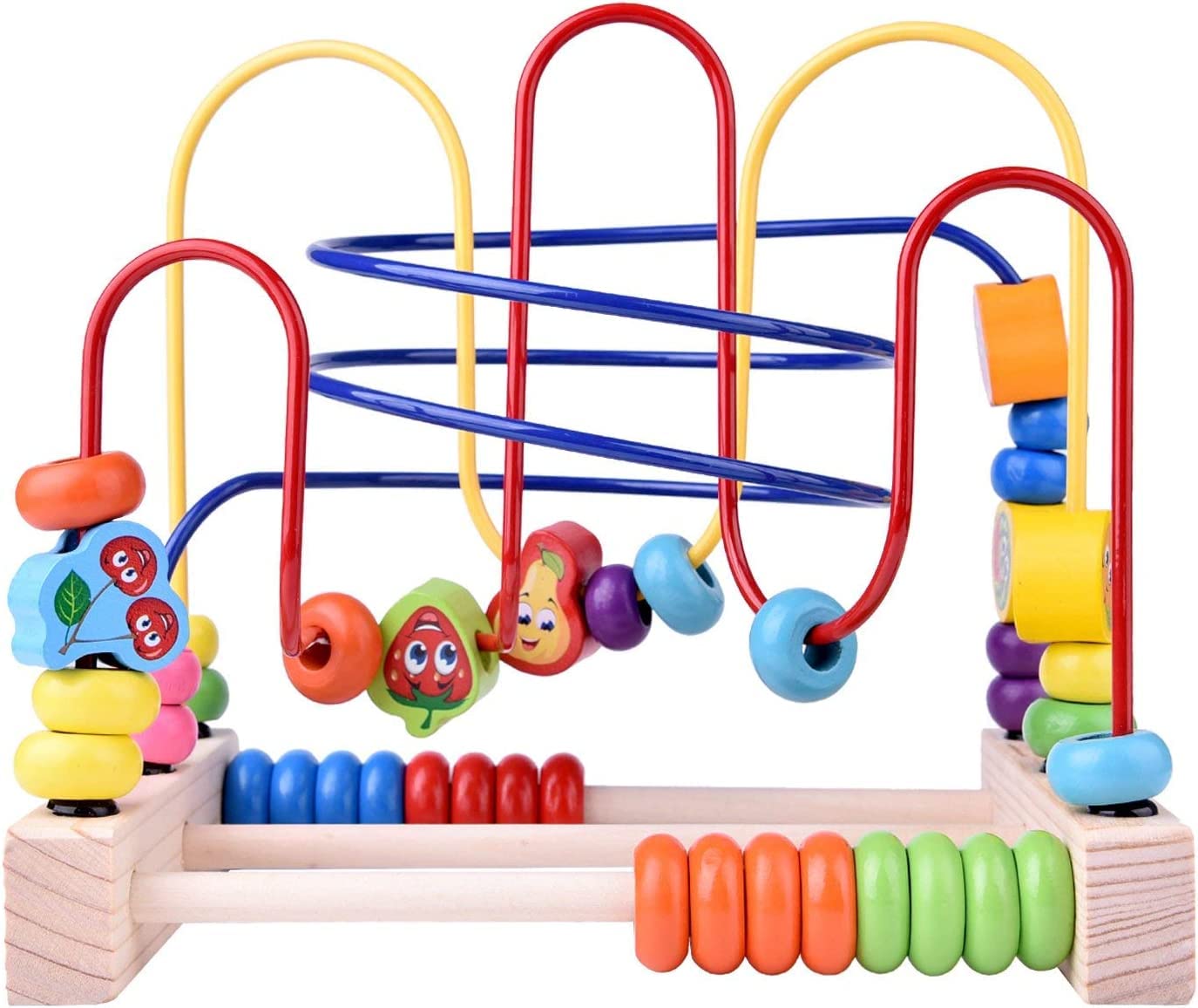 FUN LITTLE TOYS Wooden Baby Beads Maze Toys, Toddlers Roller Coaster Game Cubes, Educational Around Circle Bead Skill Improvement Wood Toy, Sliding