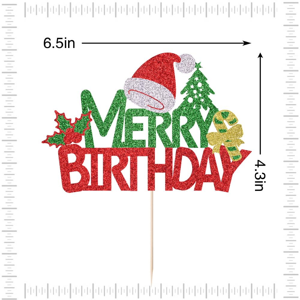 Naicaek Merry Birthday Cake Topper,Christmas Holiday Party Supplies