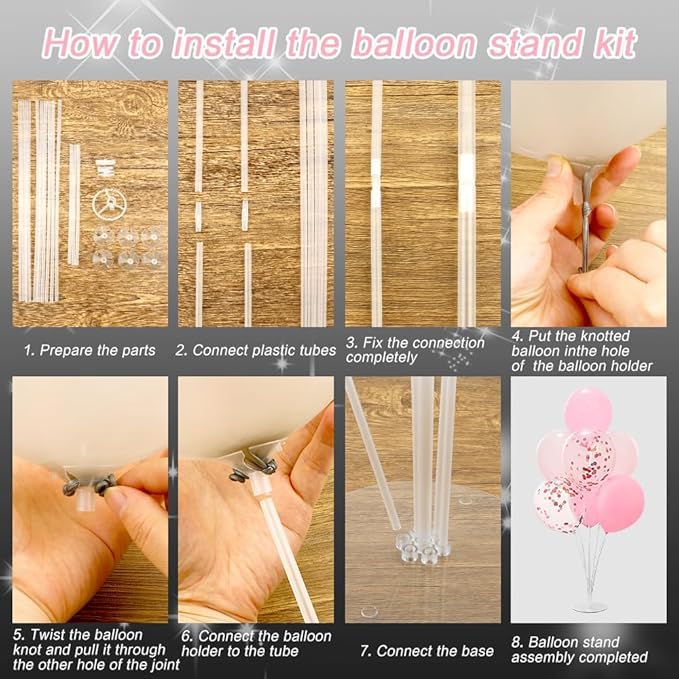 True Deals 24x7 Balloon Stand Kit - 4 Sets with Balloon Sticks, Stands for Table & Floor, Arch with Base for Parties & Decorations (Pack of 3)