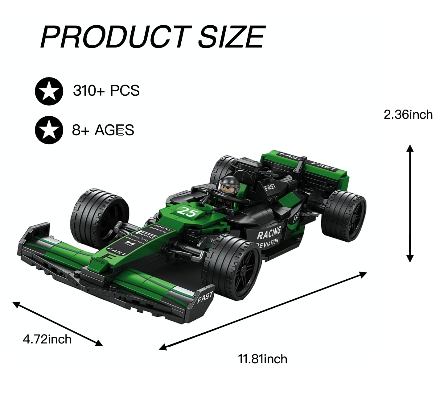 CoPlanaire 300+ PCS Race Car Toy Building Set for Kids, Boys & Girls, Adults Building Car Construction Toy Gift for Birthday, Holiday (Green)