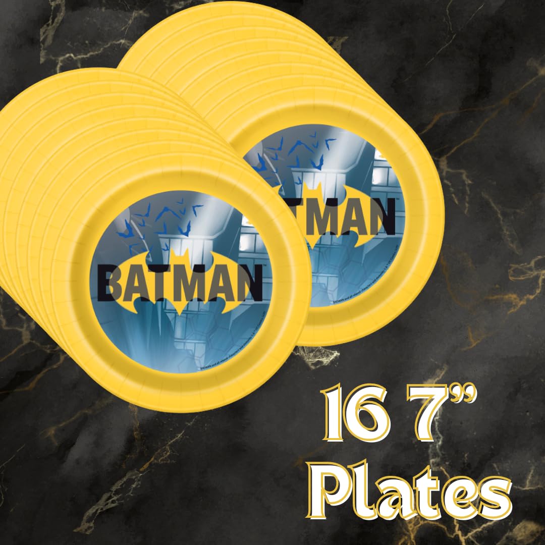 Batman Birthday Decorations Set with Batman Party Decorations and Complete Batman Party Supplies for Kids Superhero Tableware Plates Cups Napkins