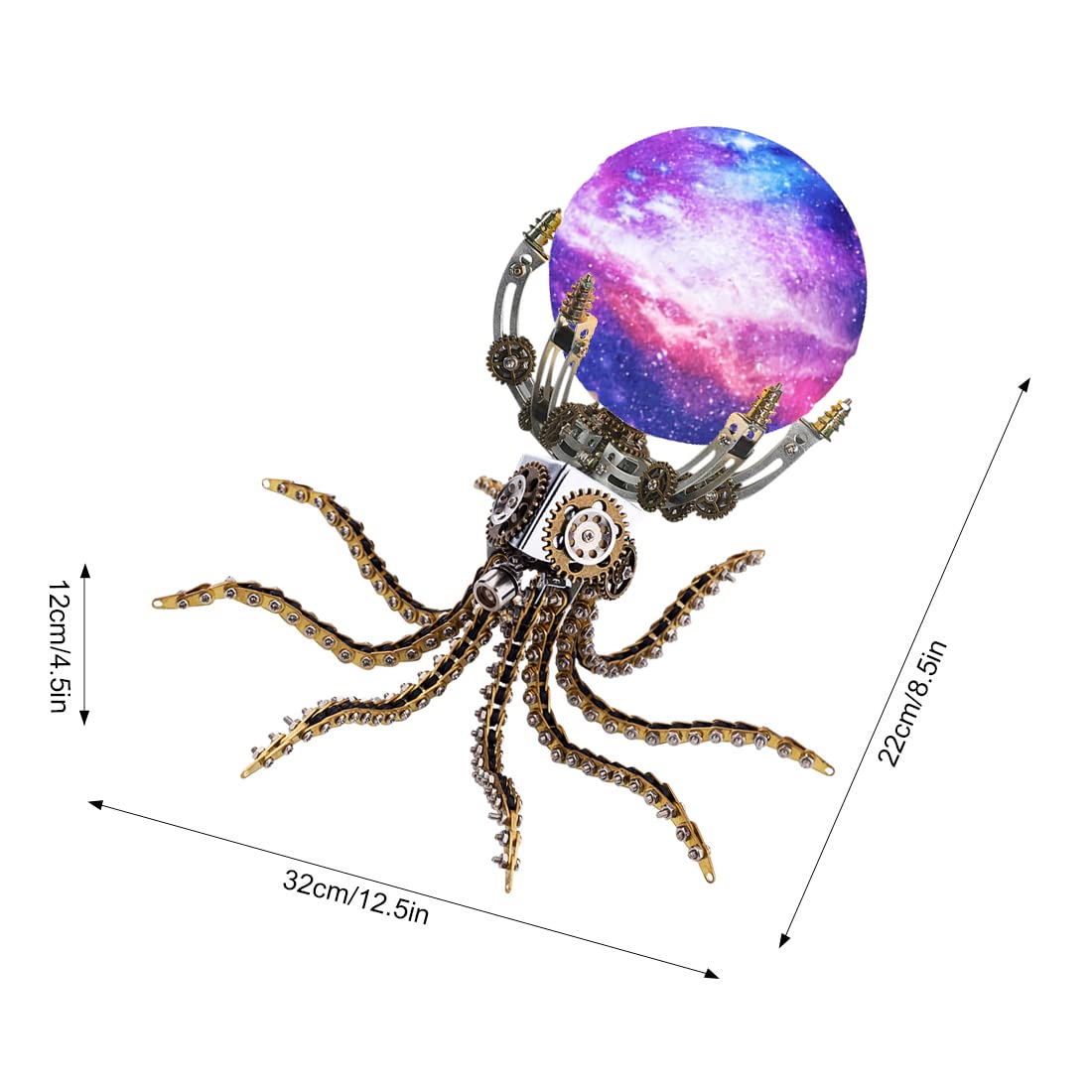 Wooptoothy 3D Metal Puzzle Model Kit - 1060 Pieces Mechanical Octopus Base with Light, Assembly DIY Steampunk Puzzle Collection Ornament Decoration