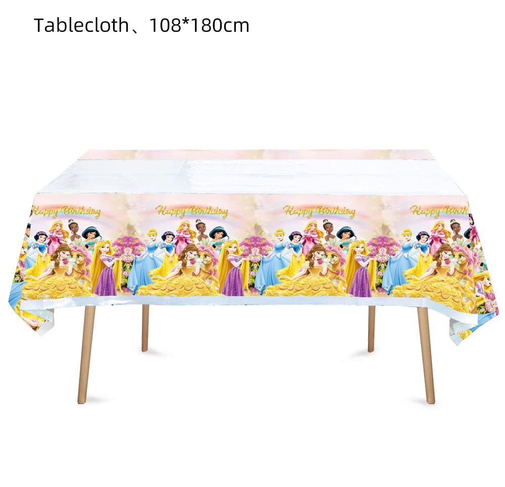 HACBYUTY 2pcs Princess Birthday Party Tablecloth Table Cover,Princess Birthday Supplies Decorations (70'' x 42'')