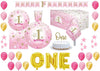 Oojami 1st Birthday Party Supplies for Girls - Serves 30, Plates, Cups, Napkins, Table Cover, Balloons, Banner, One Letter Balloon - First Birthday