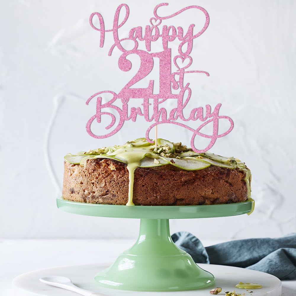 Bejotaa Pink Glitter Happy 21st Birthday Cake Topper 1pcs