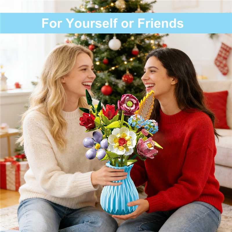 Flowers Bouquet Building Set with Vase Compatible with Lego, 691PCS Artificial Flowers for Home Decor, Wildflower Botanical Collection for Home Decor