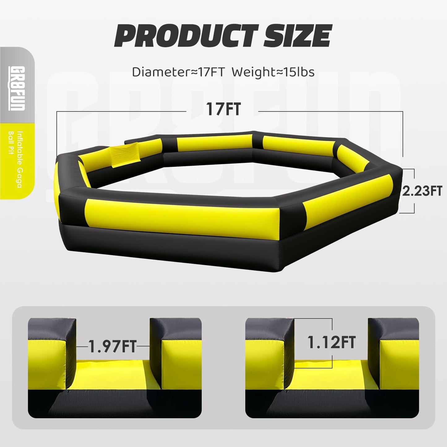 GR8FUN Inflatable Gaga Ball Pit 17FT with Built-in Blower, Portable Large Gaga Ball Pit for Indoor & Outdoor Activities, Inflatable Sport Games