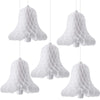 5 Pack 11.8 Inch Bell Paper Honeycomb Decorations, Hang Bridal Tissue Centerpieces, 3D White Bell Ornaments for Wedding, Christmas, Holiday, Winter