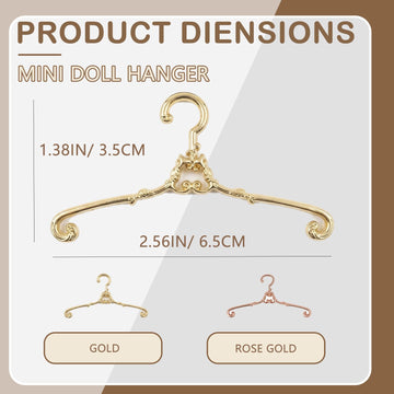 10Pcs Mini Metal Hangers for Doll Clothes, 2.56" Tiny Hangers for Barbie, WellieWishers, Small Doll Wardrobe Organization, Display & Storage Rose Gold