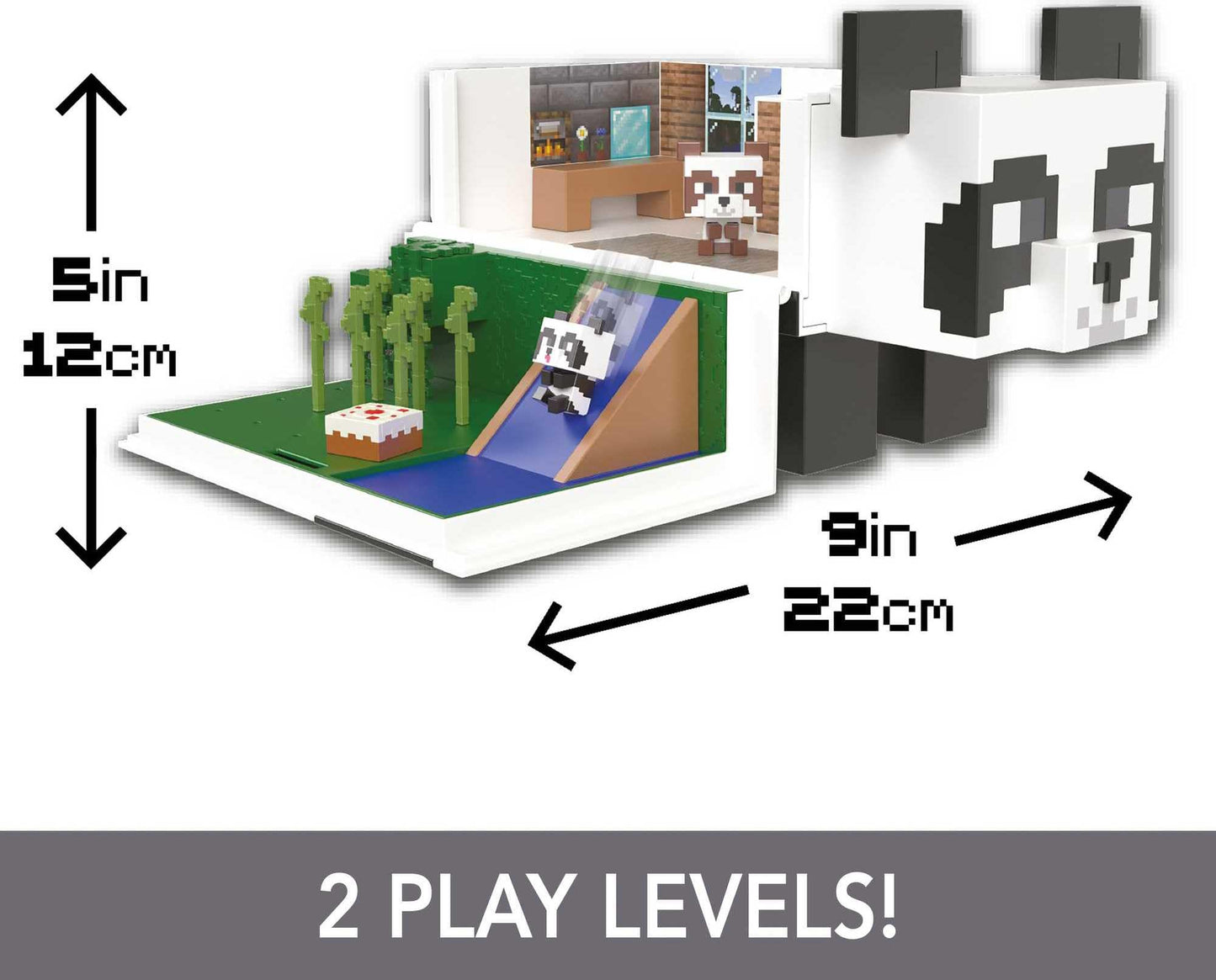 Mattel Minecraft Mob Head Minis Toys, Panda Playhouse Playset with 2 Panda Action Figures, Removable Bamboo Shoots & Cake Slice Accessories