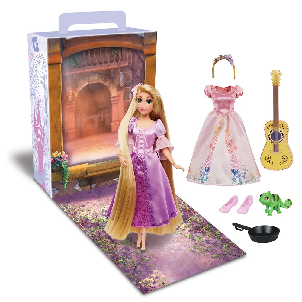 Disney Store Official Rapunzel Story Doll - 11 Inches - Includes Coloring Book and Additional Dress, Princess Doll in Classic Outfit, Disney Princess