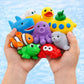 15 PCS Ocean Animals Rubber Bath Toy Water Squirters with Floating Bathtub Squeeze and Play Soft Sea Creatures anf Fishing Net for Baby, Toddlers
