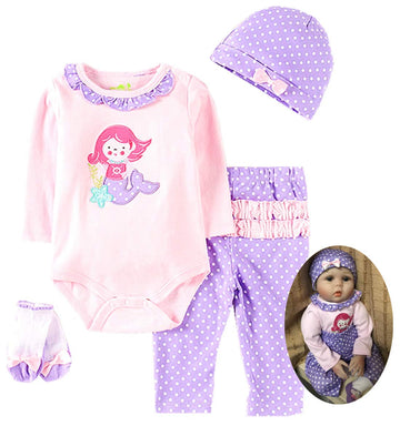TATU Reborn Baby Dolls Clothes Girl 22 inch 4 Pcs Sets Outfit Fits 20-23 inch Reborn Doll Newborn Baby Girl Clothing