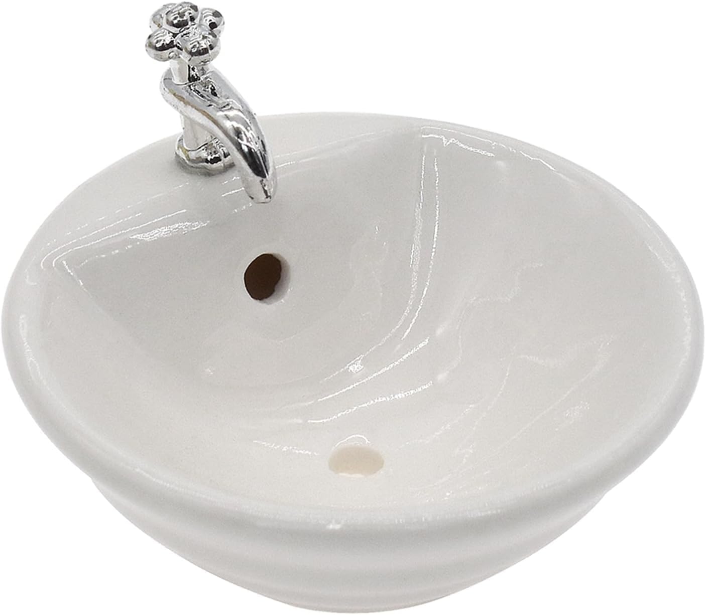 Dollhouse Miniature White Wash Basin, 1:12 Scale, Round Sink for DIY Furniture Accessories