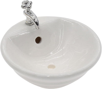 Dollhouse Miniature White Wash Basin, 1:12 Scale, Round Sink for DIY Furniture Accessories