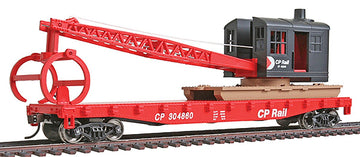 Walthers Trainline Flatcar with Logging Crane-Ready to Run-Canadian Pacific (red, Black; Multimark Logo) 931-1781 HO Scale Model Railroad - Freight