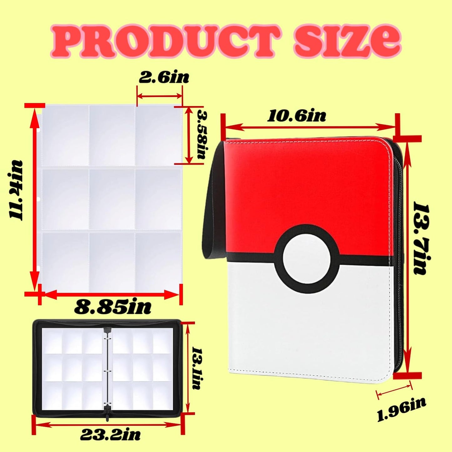 9-Pocket Trading Card Binder Holds 900 Cards - Includes 50 Removable Sleeves, Portable Zippered Card Album, Protective Game Card Storage Case for