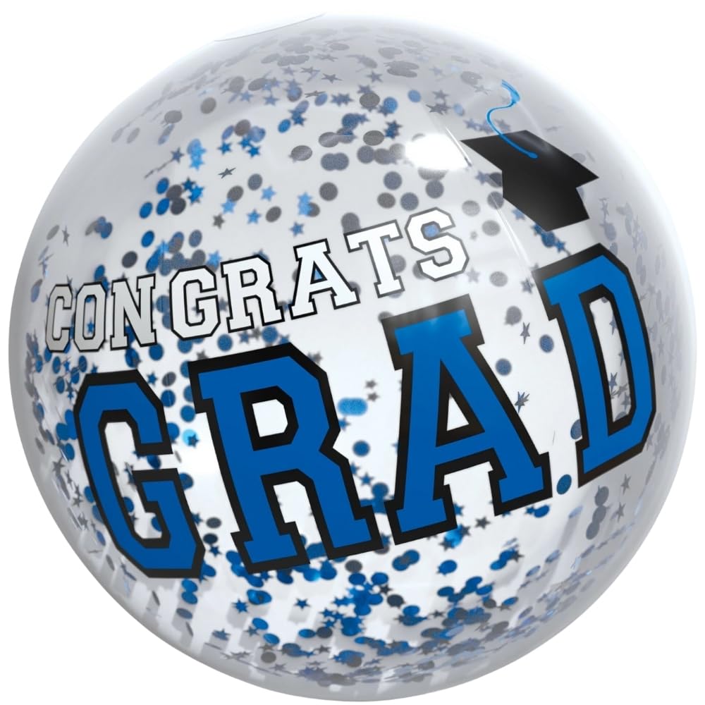Amscan Vibrant Blue New! Grad PVC Beach Balll w/Confetti - 16" (1 Pc.) - Premium Quality - Perfect for Celebrations & Beach Fun