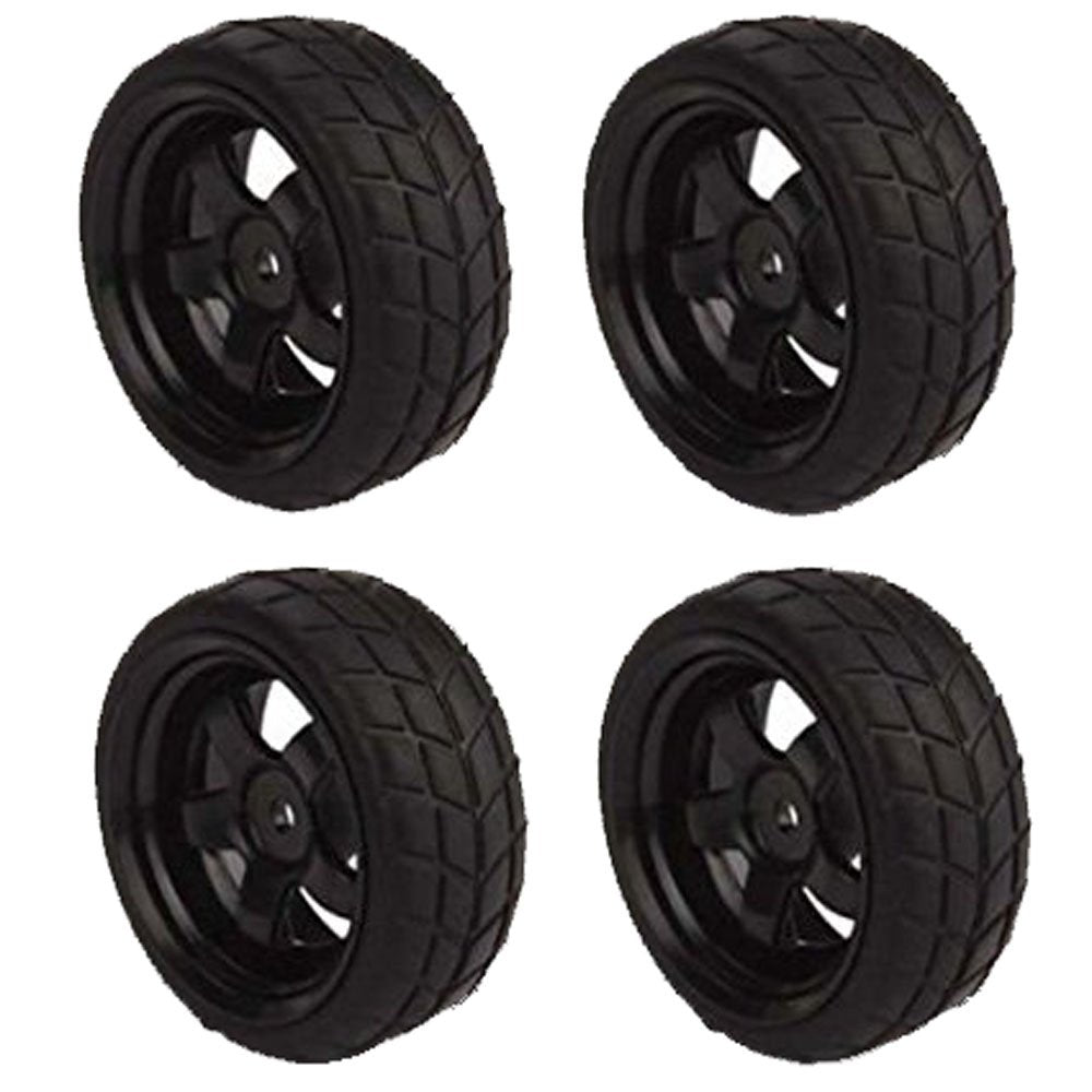 Hobbypower Rc 1: 10 on Road Car 5 Spoke Black Wheel Rims & Rubber Tires 65mm Od(Pack of 4 Pcs)