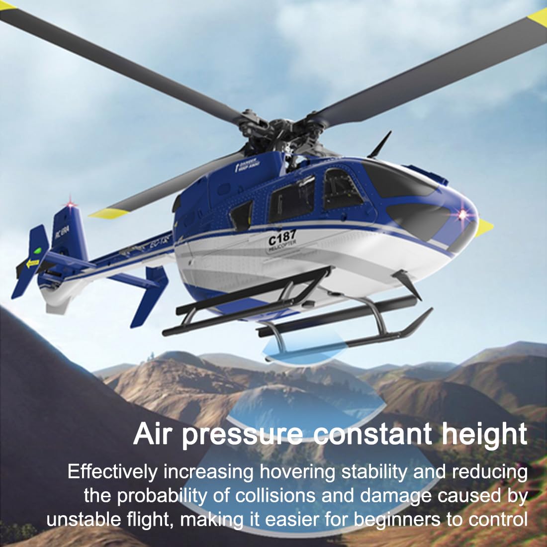 C187 EC-135 RC Helicopter for Adults, 1:48 2.4G 4CH Single Flybarless Direct-Drive RC Helicopter Outdoor, RC Aircraft Optical Flow Positioning 6-axis