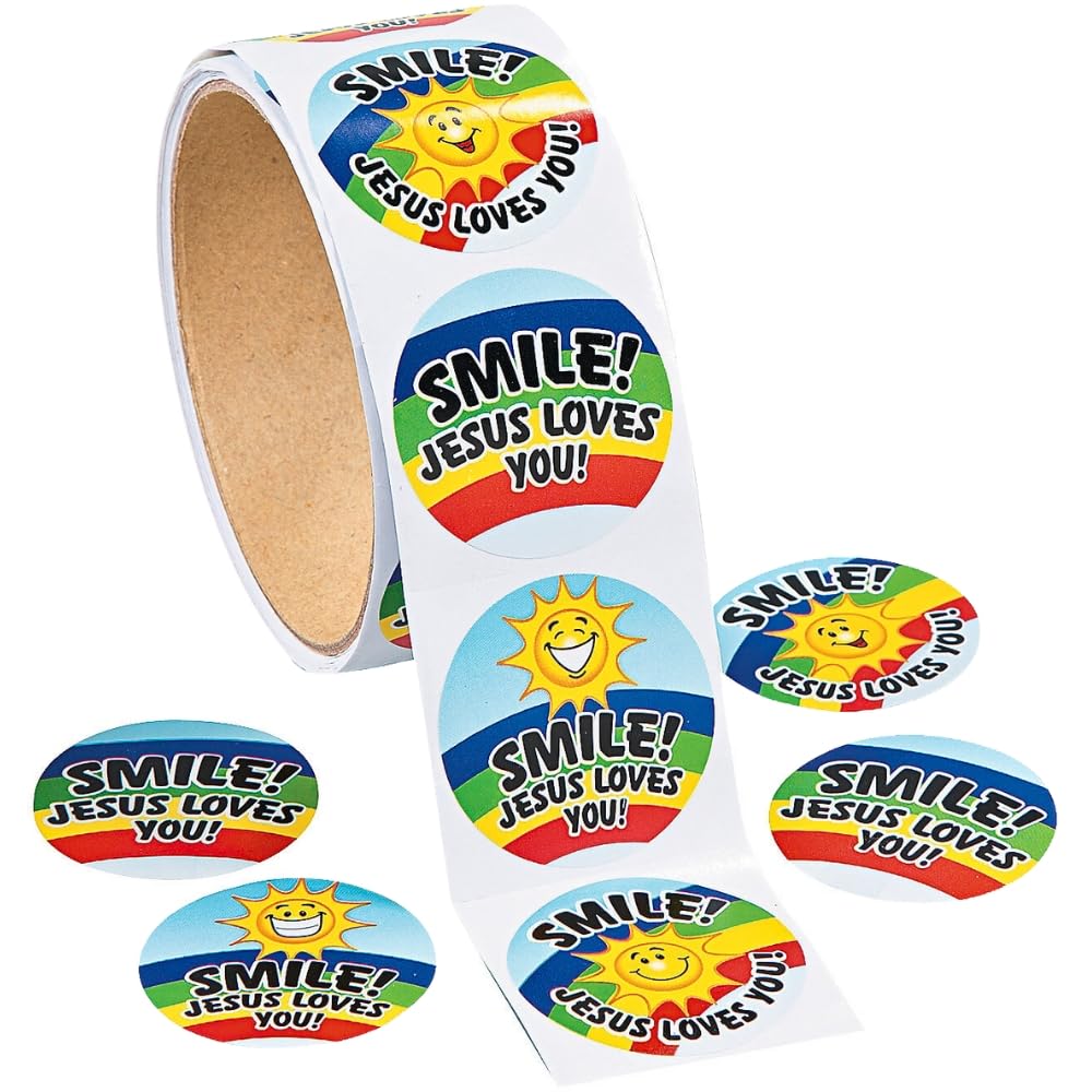 Smile Jesus Loves You Stickers - 100 Pack - Bible Stickers for Kids - VBS, Sunday School Supplies