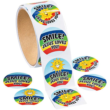 Smile Jesus Loves You Stickers - 100 Pack - Bible Stickers for Kids - VBS, Sunday School Supplies