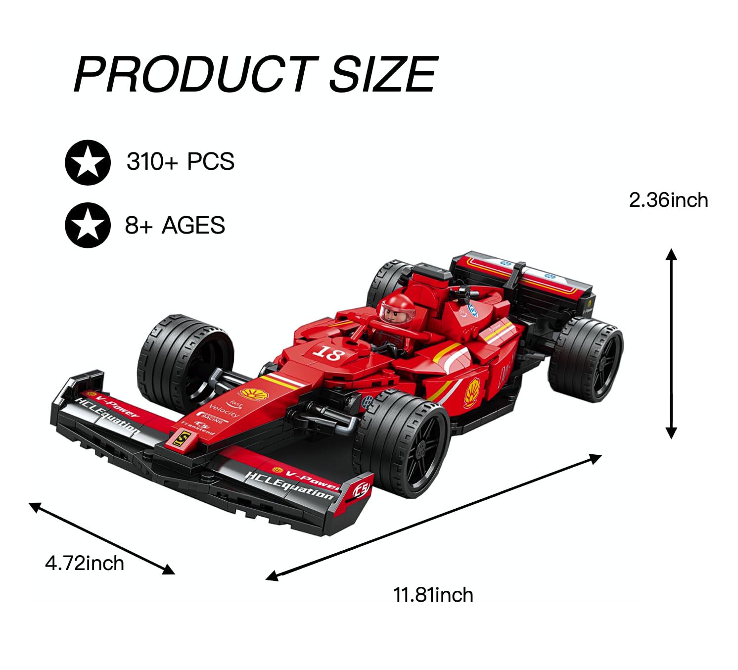 CoPlanaire 300+ PCS Race Car Toy Building Set for Kids, Boys & Girls, Adults Building Car Construction Toy Gift for Birthday, Holiday (Red)