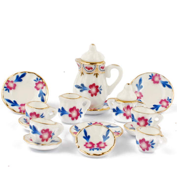 NW 1 Set 15 Pieces 1:12 Ceramics Tea Cup Set Lovely Dollhouse Decoration Set Dollhouse Kitchen Accessories(#8)