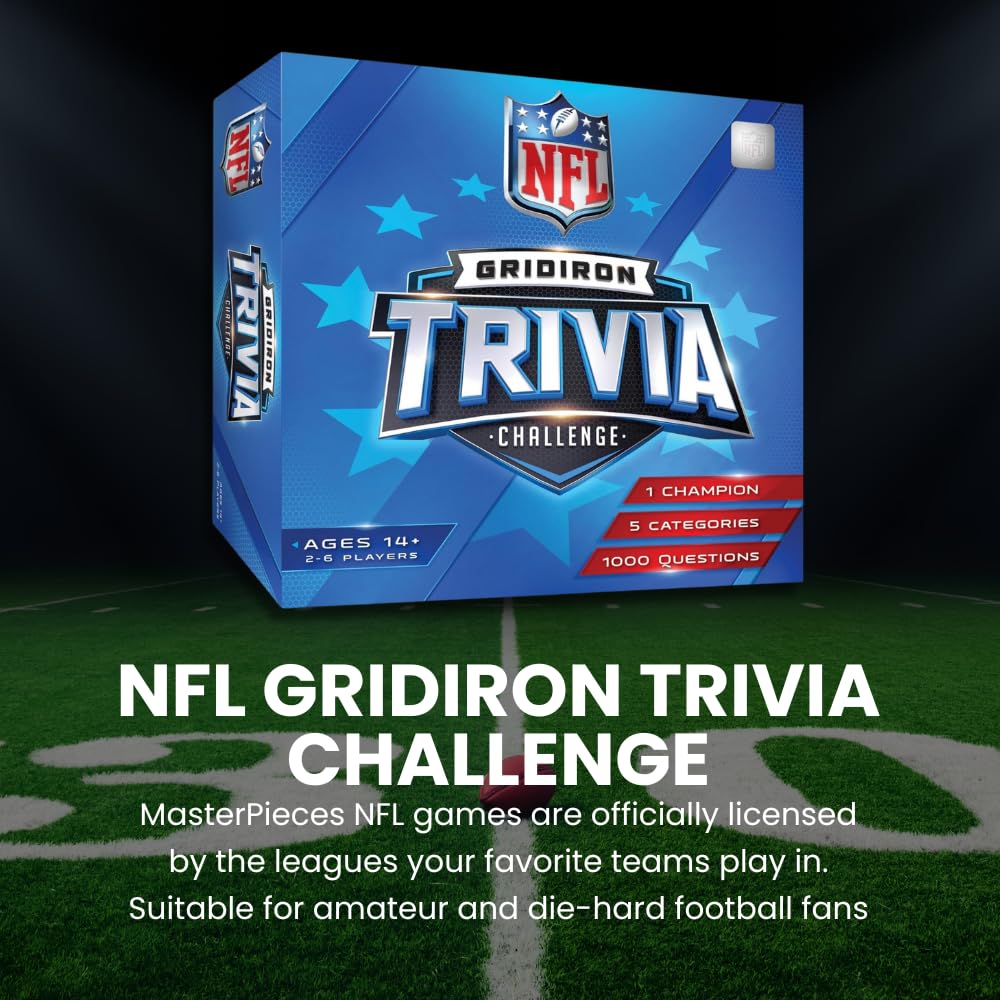 Masterpieces NFL Gridiron Trivia Challenge Board Edition, Officially Licensed Football Sports Trivia Play Set, 1000 Questions, Family Night Activity