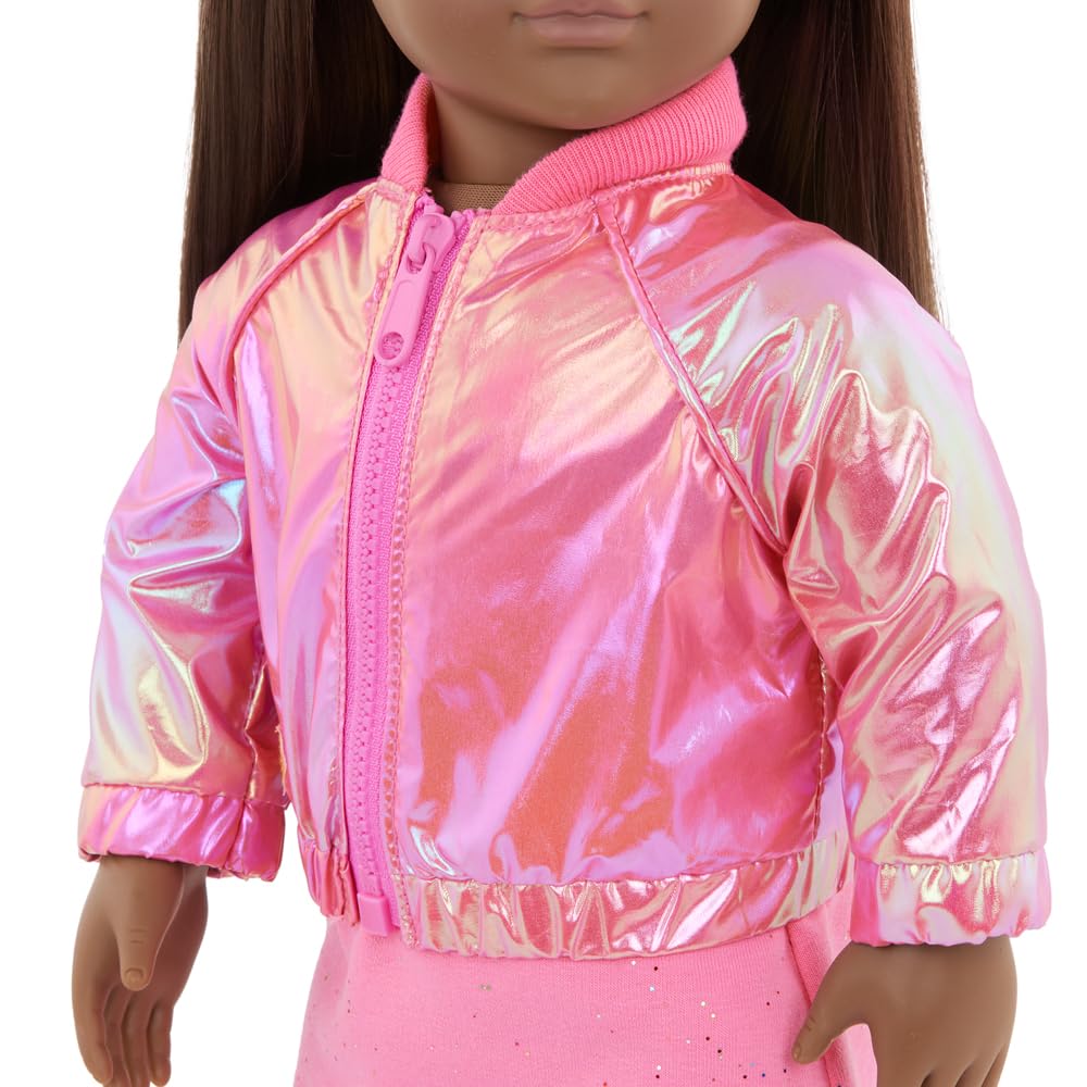Our Generation Outfit OG Deluxe - Splash of Pink - Avant-garde Bomber Jacket - Metallic Pink Bomber Jacket & Dress Suit for 18 Inch Dolls