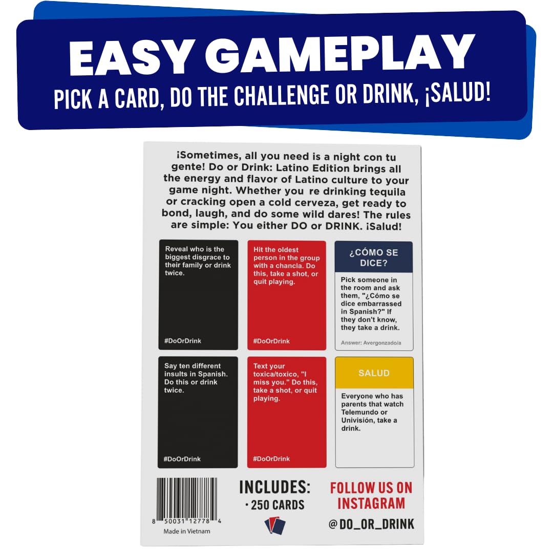 Do or Drink Latino Edition - The Adult Drinking Game for Latinos - Fun Party Games for Adults with 250 Cards - Great for Game Night, Pre Games