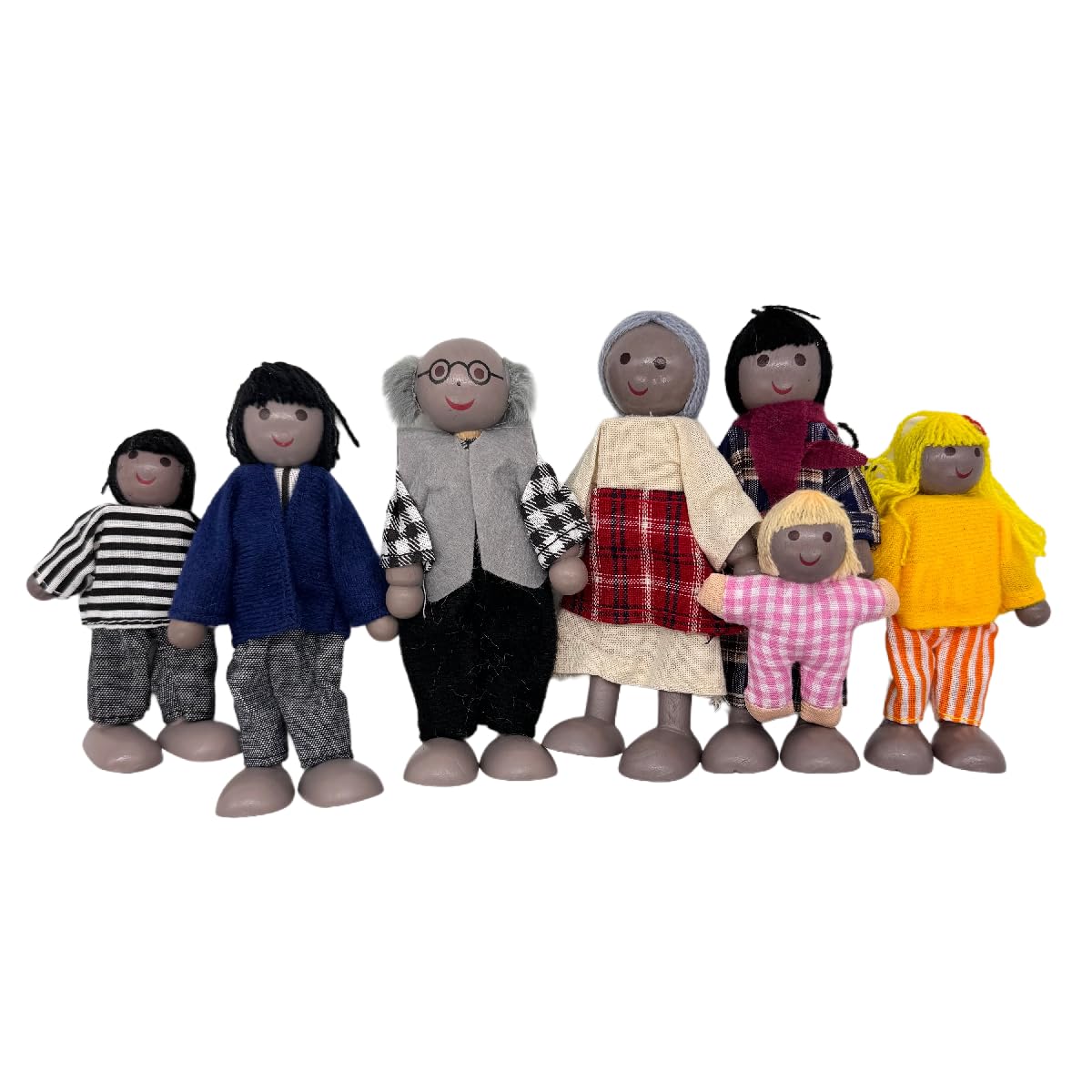 ERANCE 7 Pcs African American Wooden Dollhouse Family Set Dollhouse Dolls Family Role Play Pretend Play Figures