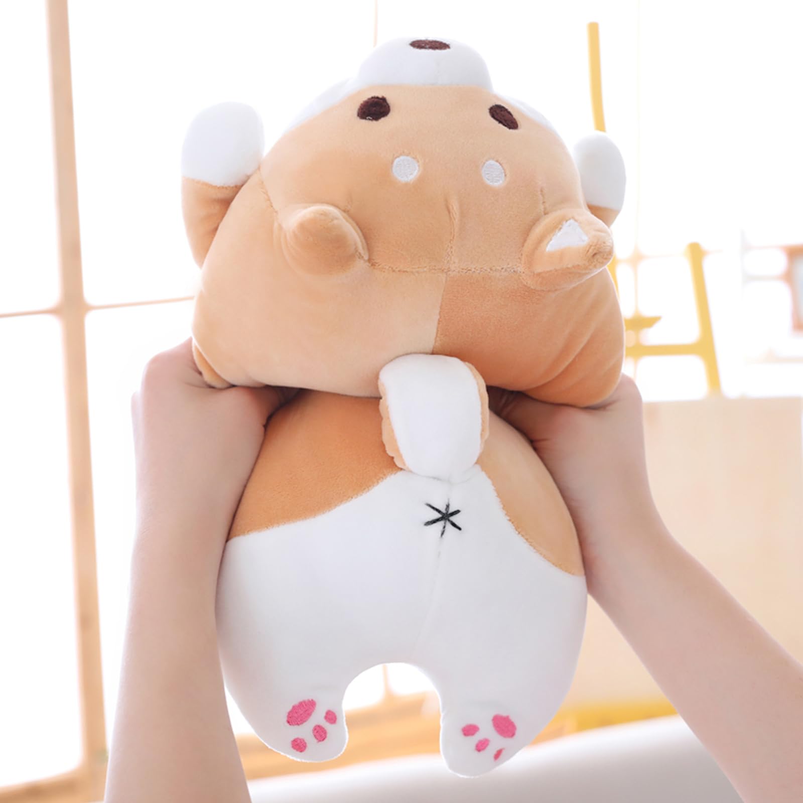 Shiba Inu Dog Plush Pillow, Cute Corgi Akita Stuffed Animals Doll Toy Gifts for Valentine's Gift, Christmas,Sofa Chair, Brown Round Eye, 15"