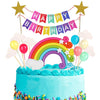Xihuimay 15pcs Cake Topper Birthday Set Happy Birthday Banner Handmade Cupcake Topper including Colorful Rainbow Clouds Balloon Stars Picks for Boys