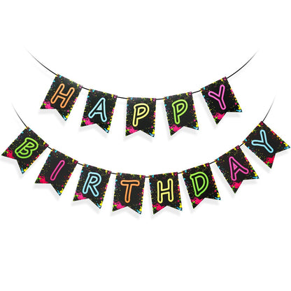 Glow Party Happy Birthday Banner Decoration?Already Assembled?, 80s Birthday Banner Let's Glow Party Decorations, Glow in the Dark Party Supplies
